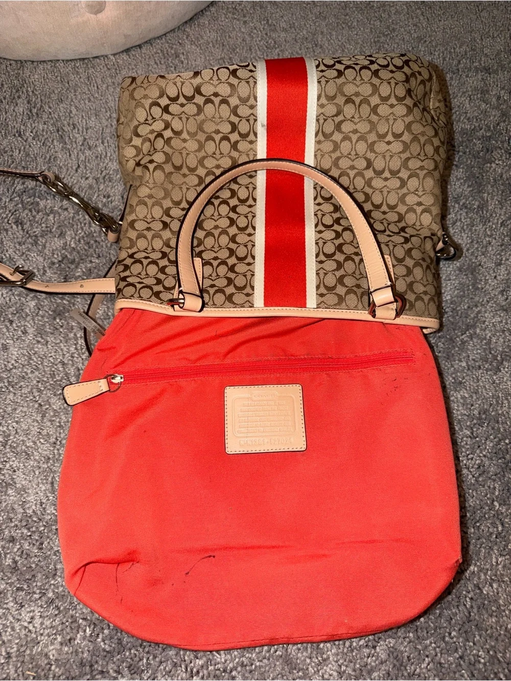 COACH Authentic Signature Stripe Foldover Crossbody Tote Bag F27024